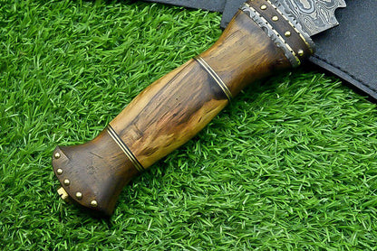 17 Inch Custom Forged Damascus Steel Bowie Knife with Natural Wood Handle