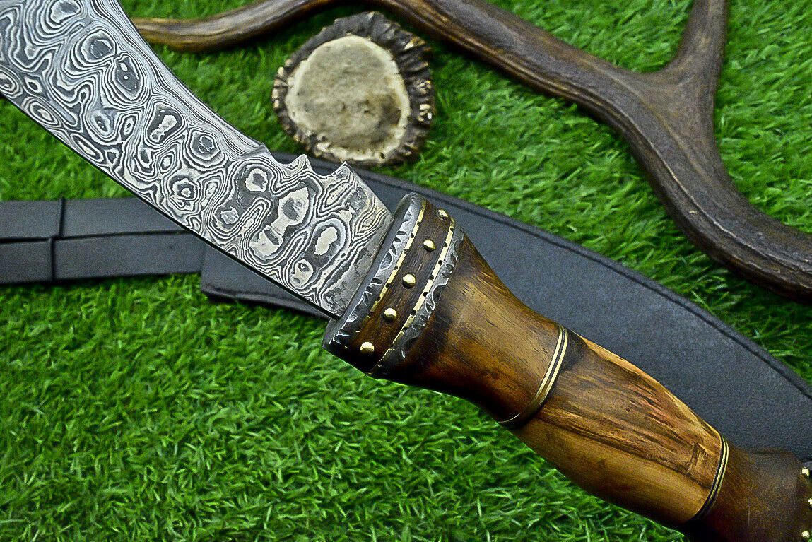 17 Inch Custom Forged Damascus Steel Bowie Knife with Natural Wood Handle