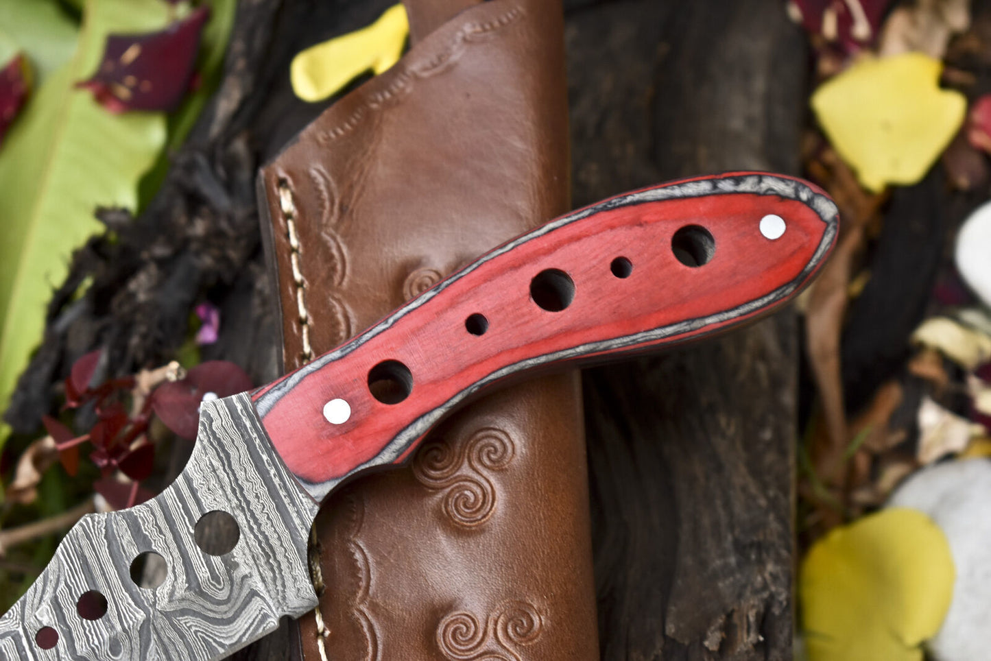 8.5" Twist Damascus Skinner Knife with Hardwood Handle | Handmade Hunting Gift Knife