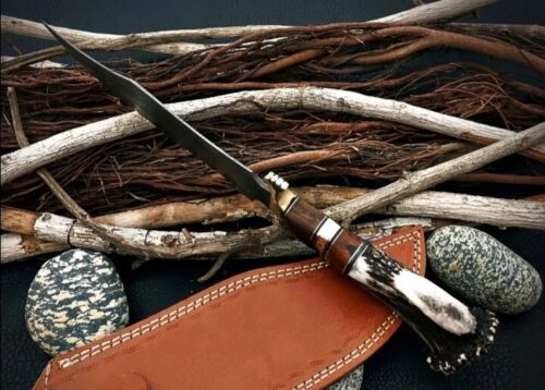 Heritage Forge 15 Inch Custom Damascus Steel Bowie Knife with Stag Antler Handle