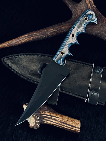 10" Handmade D2 Steel Bowie Knife – Camel Bone & Wood Handle with Damascus Bolster