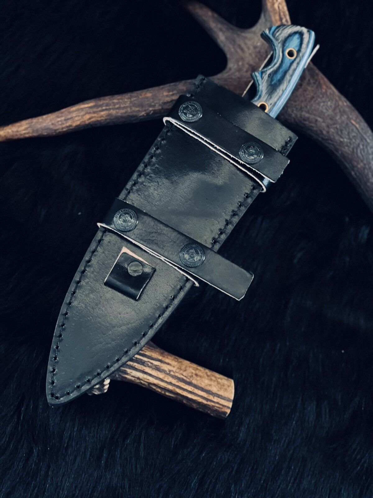 10" Handmade D2 Steel Bowie Knife – Camel Bone & Wood Handle with Damascus Bolster