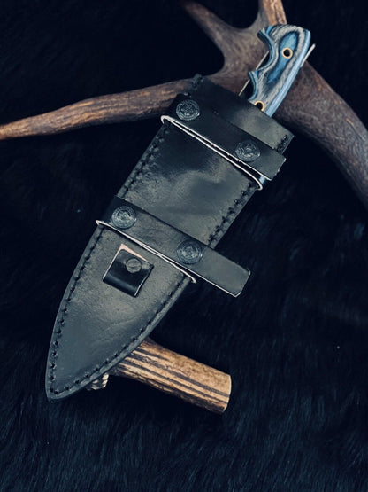 10" Handmade D2 Steel Bowie Knife – Camel Bone & Wood Handle with Damascus Bolster
