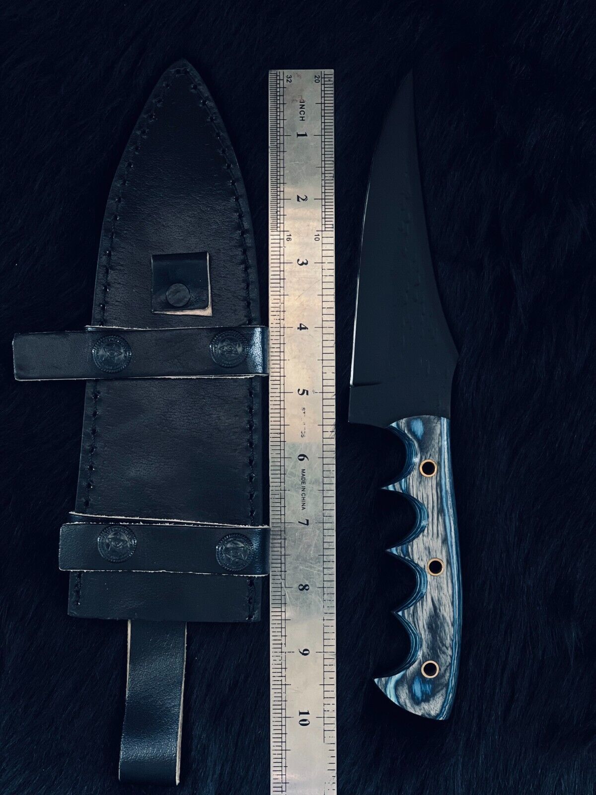 10" Handmade D2 Steel Bowie Knife – Camel Bone & Wood Handle with Damascus Bolster