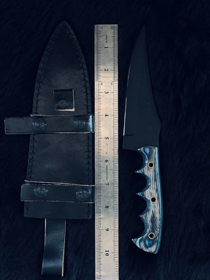10" Handmade D2 Steel Bowie Knife – Camel Bone & Wood Handle with Damascus Bolster