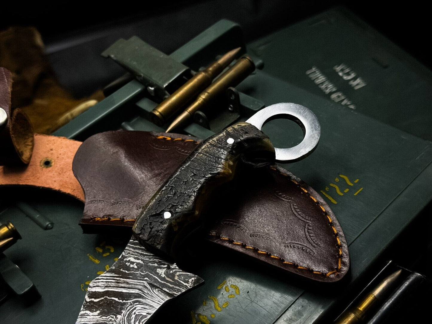 Handmade Damascus Karambit Knife Hunting Knife Best Karambit with Ram Horn Handle