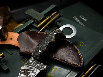 Handmade Damascus Karambit Knife Hunting Knife Best Karambit with Ram Horn Handle