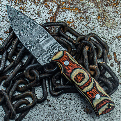 8.5 Inch Custom Damascus Bowie Tactical Knife with Wooden Handle