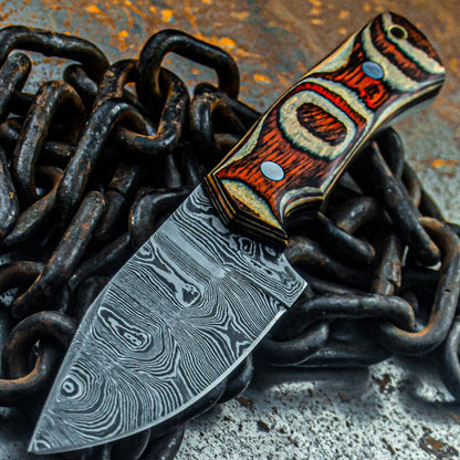 8.5 Inch Custom Damascus Bowie Tactical Knife with Wooden Handle