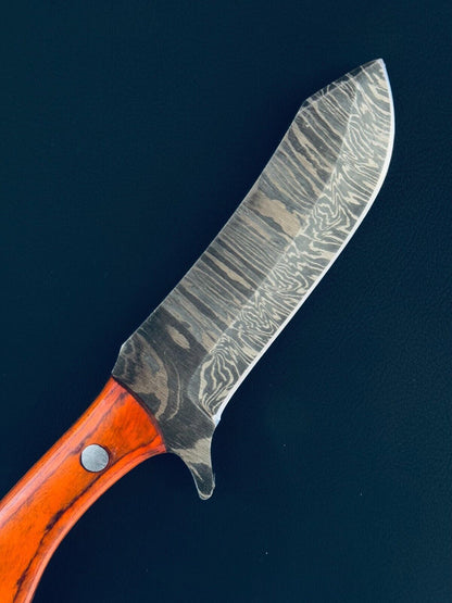 12" Cowboy Best Damascus Steel Bull Cutter Knife Custom Bull Cutter Knife With Wood Handle