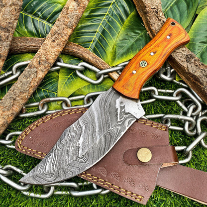 Custom Handmade Damascus Steel Full Tang Tracker Knife – Hardwood Handle