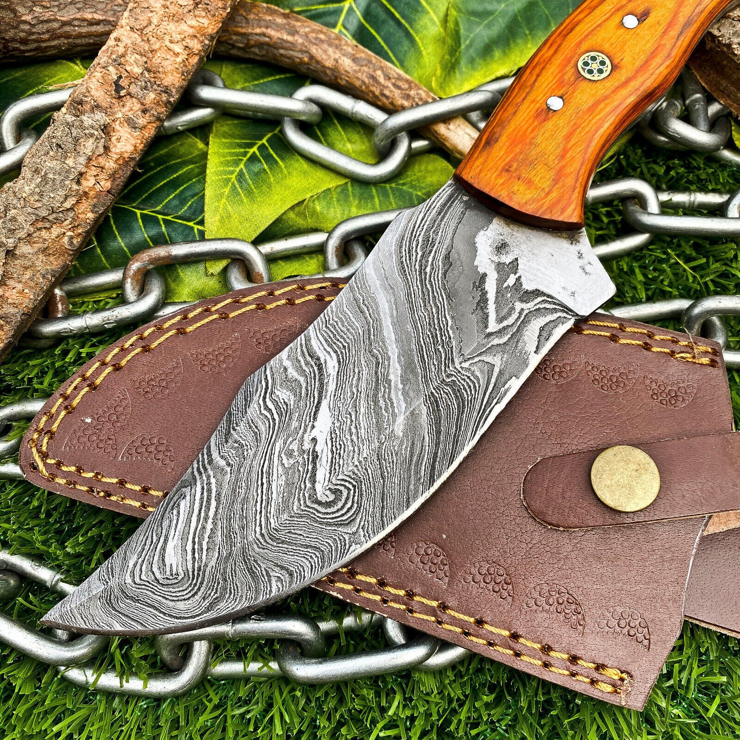 Custom Handmade Damascus Steel Full Tang Tracker Knife – Hardwood Handle