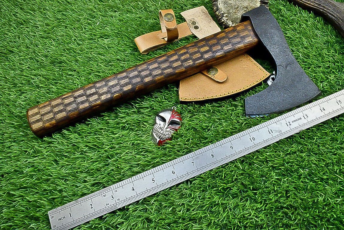 Handcrafted Viking Tomahawk Axe – Carbon Steel Blade with Leather Sheath