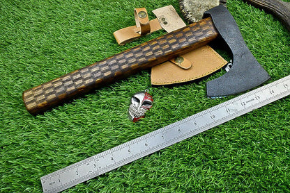 Handcrafted Viking Tomahawk Axe – Carbon Steel Blade with Leather Sheath