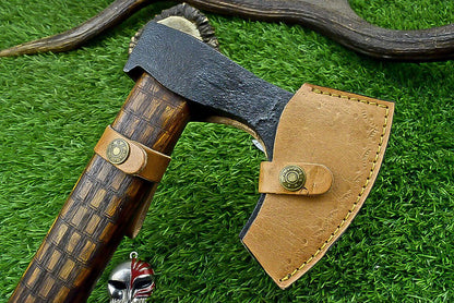 Handcrafted Viking Tomahawk Axe – Carbon Steel Blade with Leather Sheath