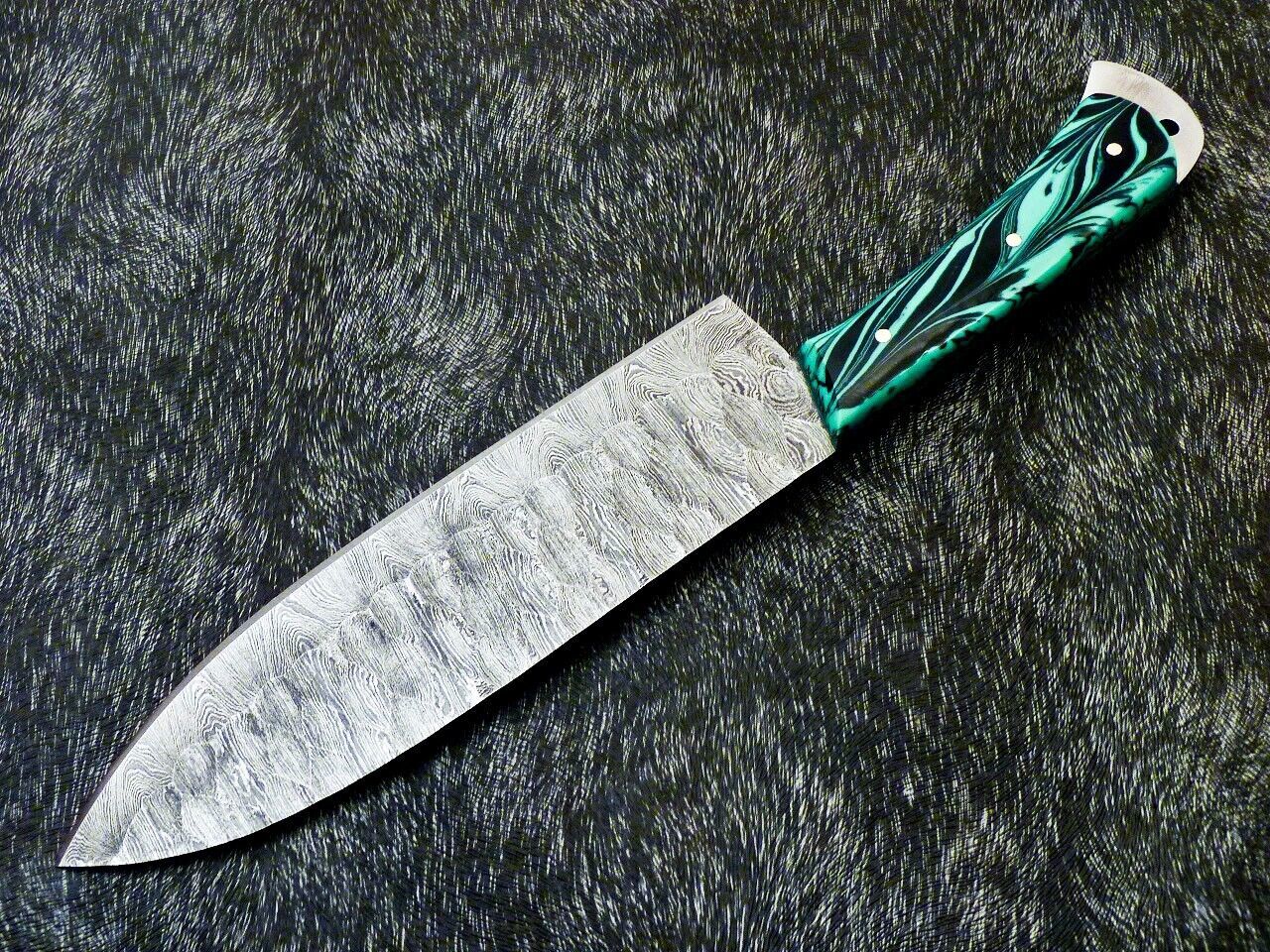 12" Handmade Damascus Steel Chef Knife – Custom Forged Kitchen Knife with Resin Handle