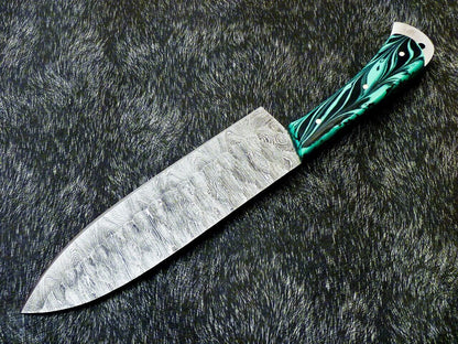 12" Handmade Damascus Steel Chef Knife – Custom Forged Kitchen Knife with Resin Handle