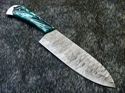 12" Handmade Damascus Steel Chef Knife – Custom Forged Kitchen Knife with Resin Handle