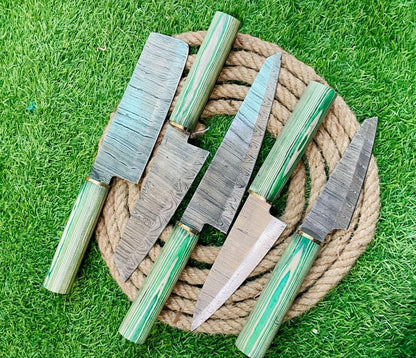Custom 5-Piece Handmade Damascus Steel Chef Knife Set with Leather Bag – Kitchen Cutlery