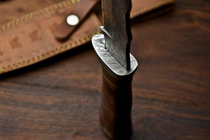 Heritage Forge 12.5" Damascus Bowie Knife with Camel Bone Handle and Leather Sheath