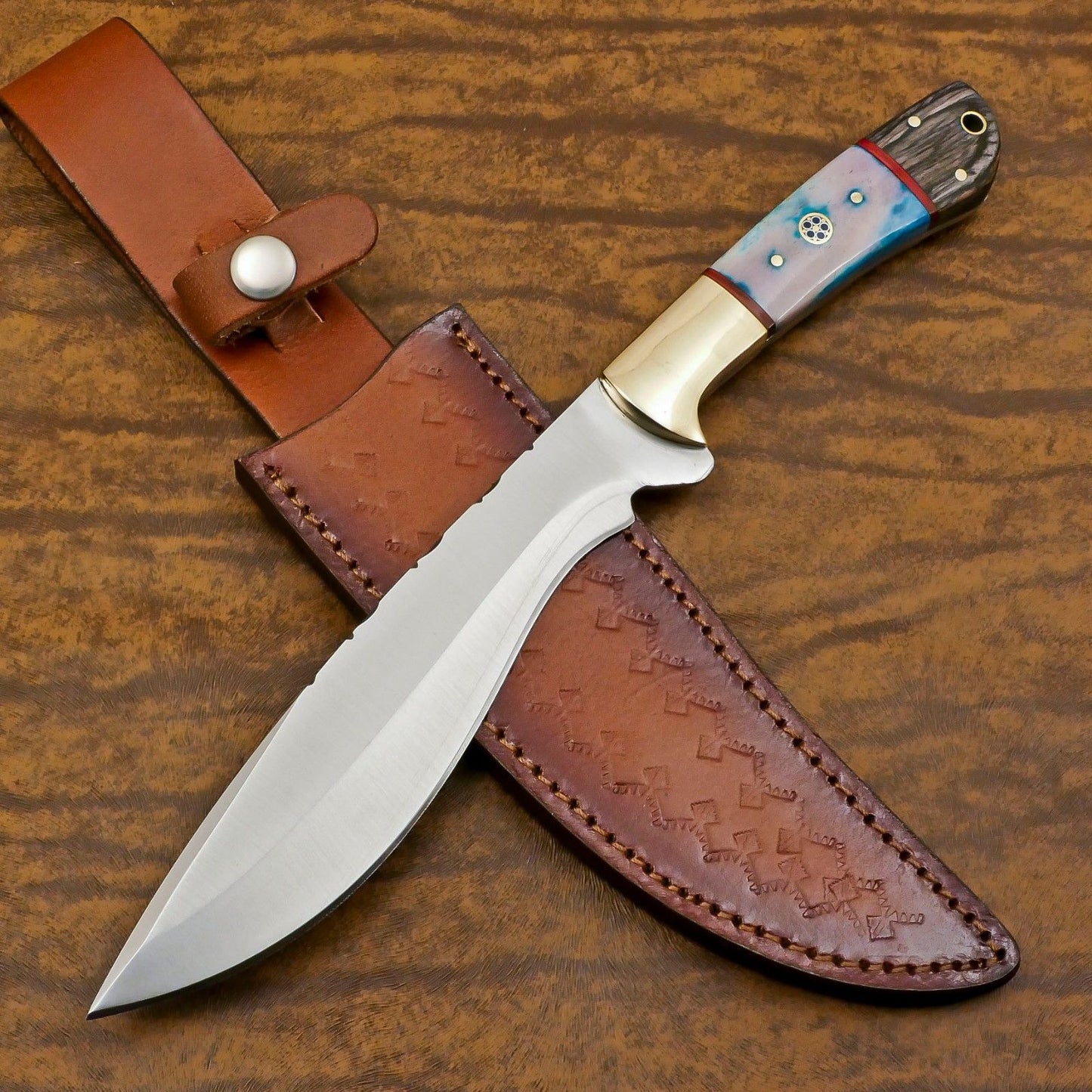 Handmade 12-Inch D2 Steel Full Tang Bowie Hunting Knife with Bone & Wood Handle