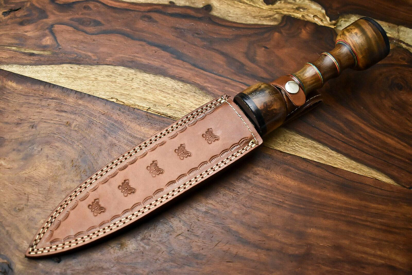 13" Damascus Dagger Bowie Knife – Walnut Wood Handle
