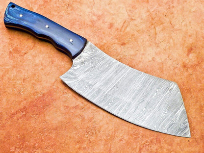 11" Custom Handmade Damascus Steel Chef Cleaver Knife with Hard Wood Handle