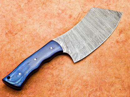 11" Custom Handmade Damascus Steel Chef Cleaver Knife with Hard Wood Handle