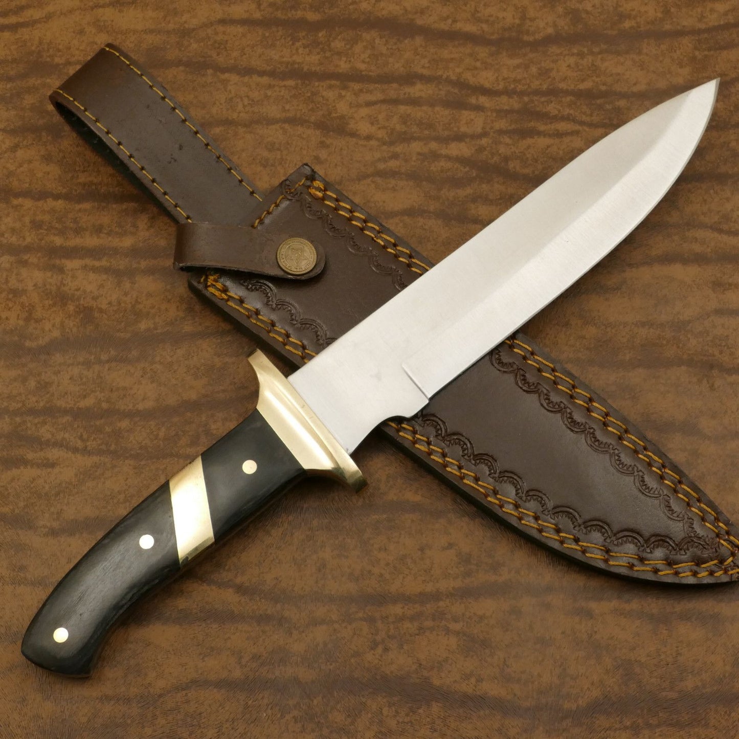 Handcrafted D2 Steel Full Tang Bowie Knife | Hunting & Camping with Pakka Wood Handle