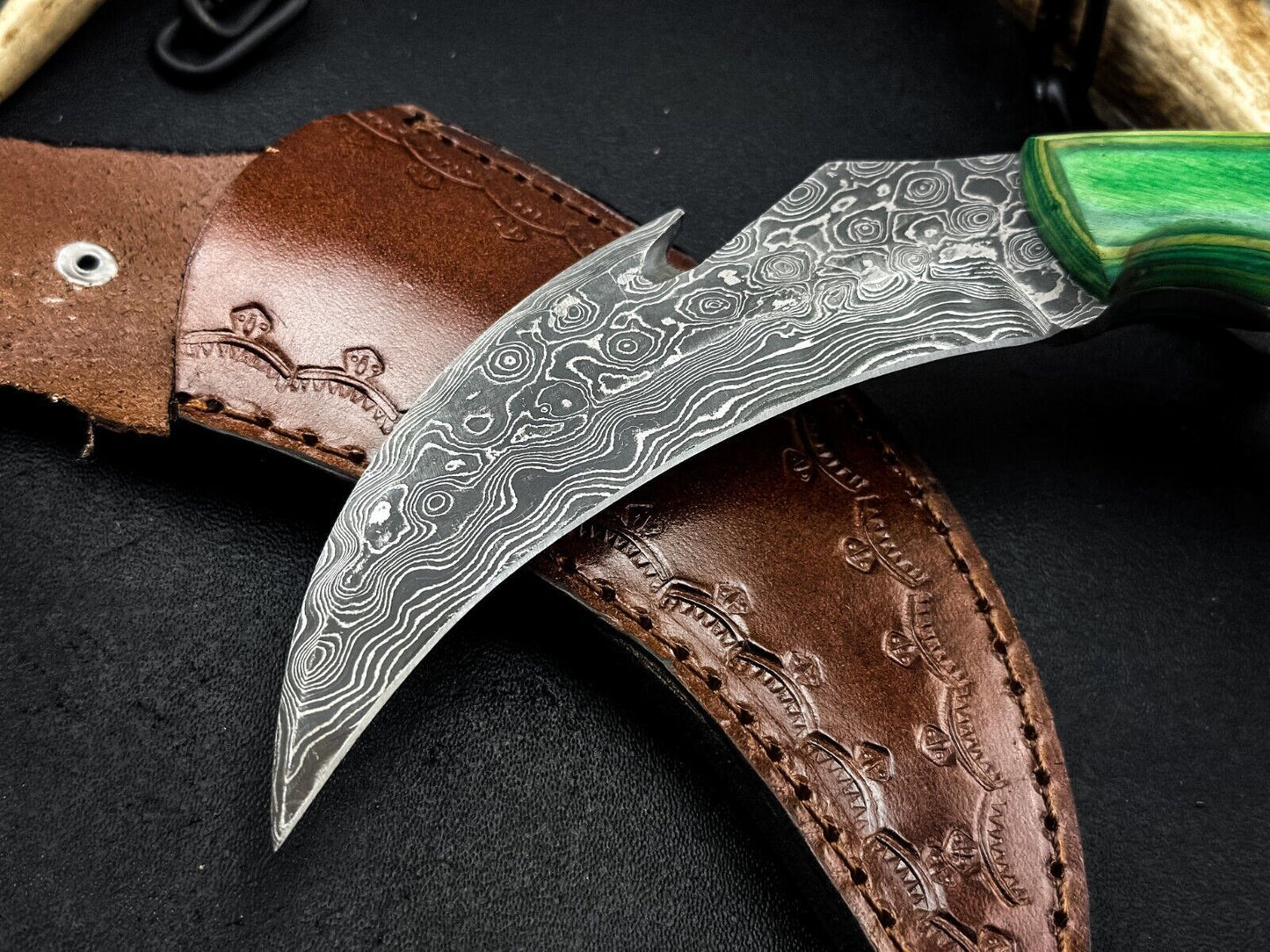Handmade 9” Damascus Karambit Knife Best Damascus Steel Karambit with Wood Handle