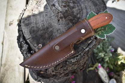 9" Ladder Damascus Skinner Knife Hardwood Handle Micarta Bolster with Sheath