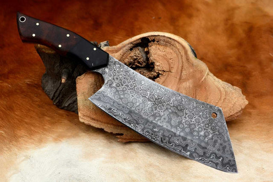 Heavy Duty Handmade Damascus Steel Chef Knife – Meat Cleaver, Butcher Chopper with Leather Sheath