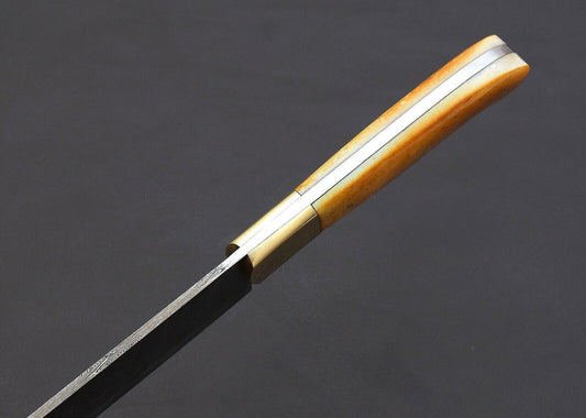 12" Custom Handmade Damascus Steel Chef Knife – Fired Camel Bone Handle with Brass Bolster & Sheath