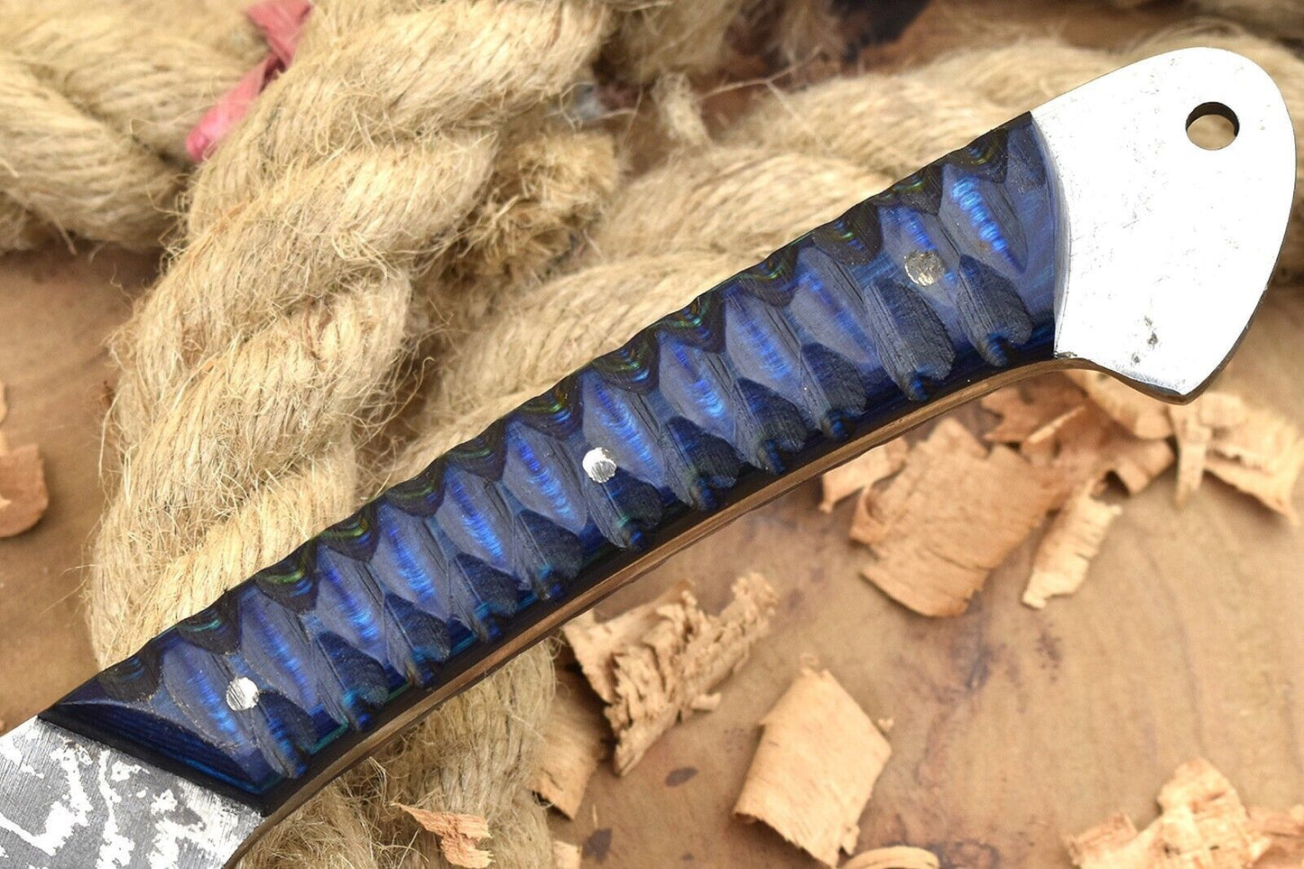 Custom Handmade Damascus Steel Kitchen Chef Knife – Blue Dollar Cleaver with Sturl Open Tang Handle
