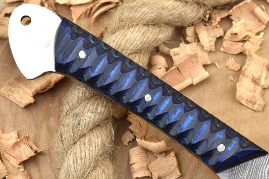 Custom Handmade Damascus Steel Kitchen Chef Knife – Blue Dollar Cleaver with Sturl Open Tang Handle