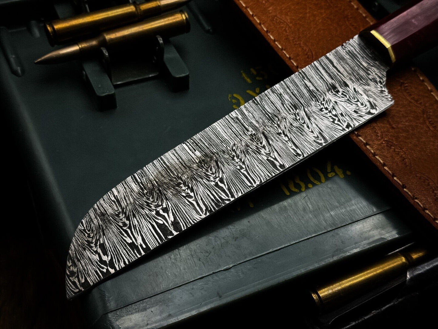 Handmade Damascus Steel Chef Vegetable Knife, Epoxy Resin Handle + Sheath