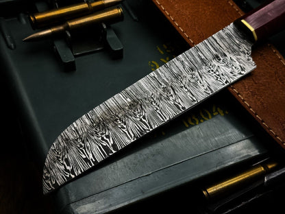 Handmade Damascus Steel Chef Vegetable Knife, Epoxy Resin Handle + Sheath