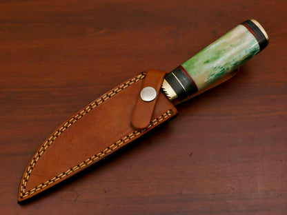10 Inch Handmade Damascus Steel Hunting Knife with Camel Bone and Pakka Wood Handle
