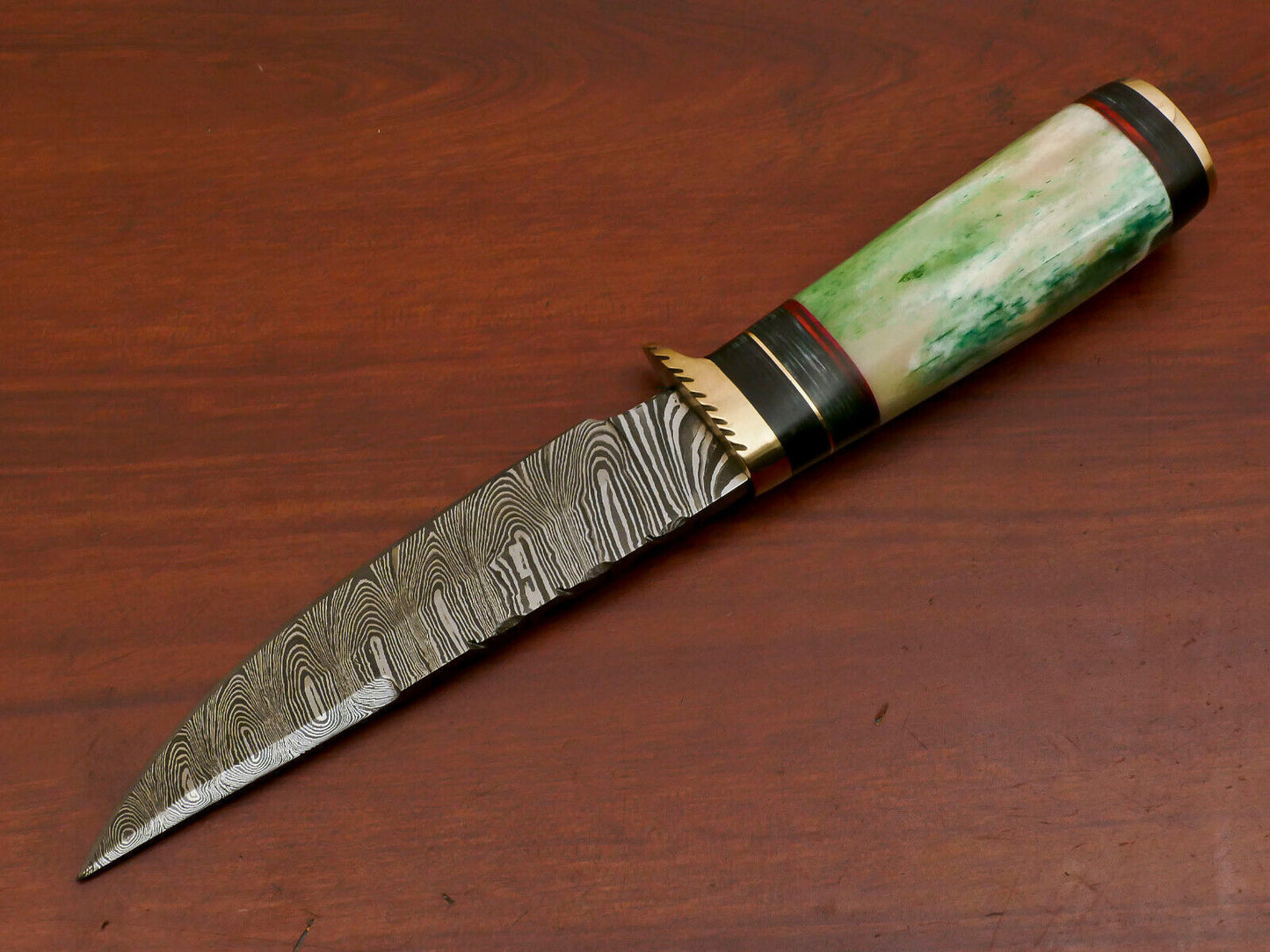 10 Inch Handmade Damascus Steel Hunting Knife with Camel Bone and Pakka Wood Handle