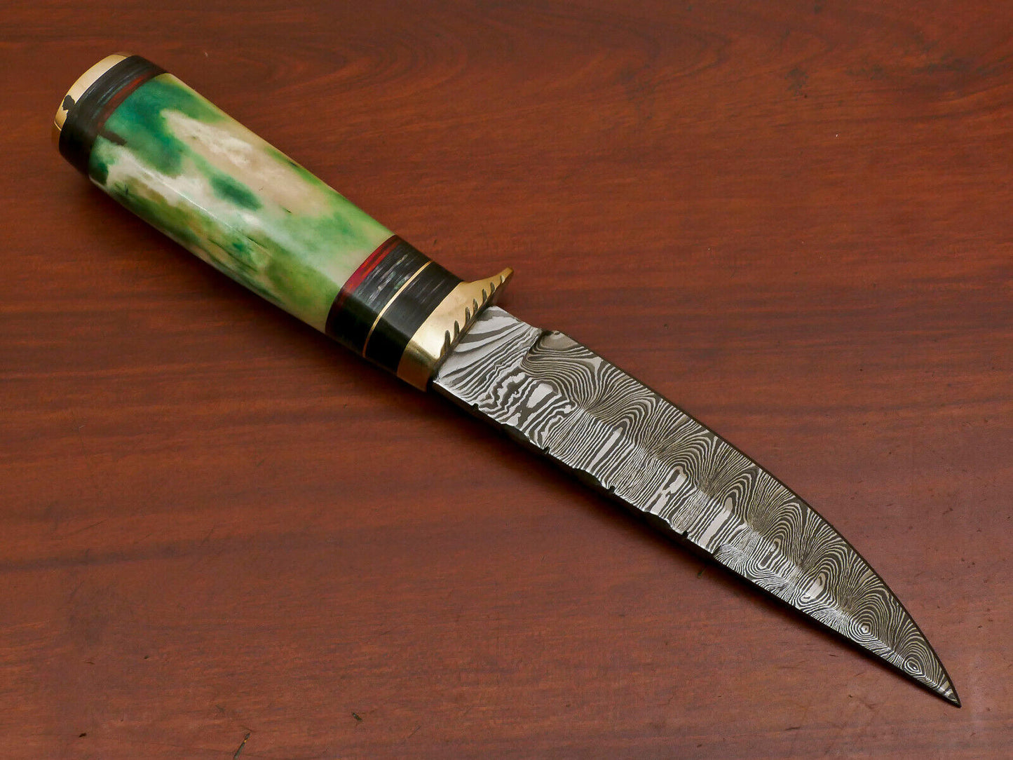10 Inch Handmade Damascus Steel Hunting Knife with Camel Bone and Pakka Wood Handle