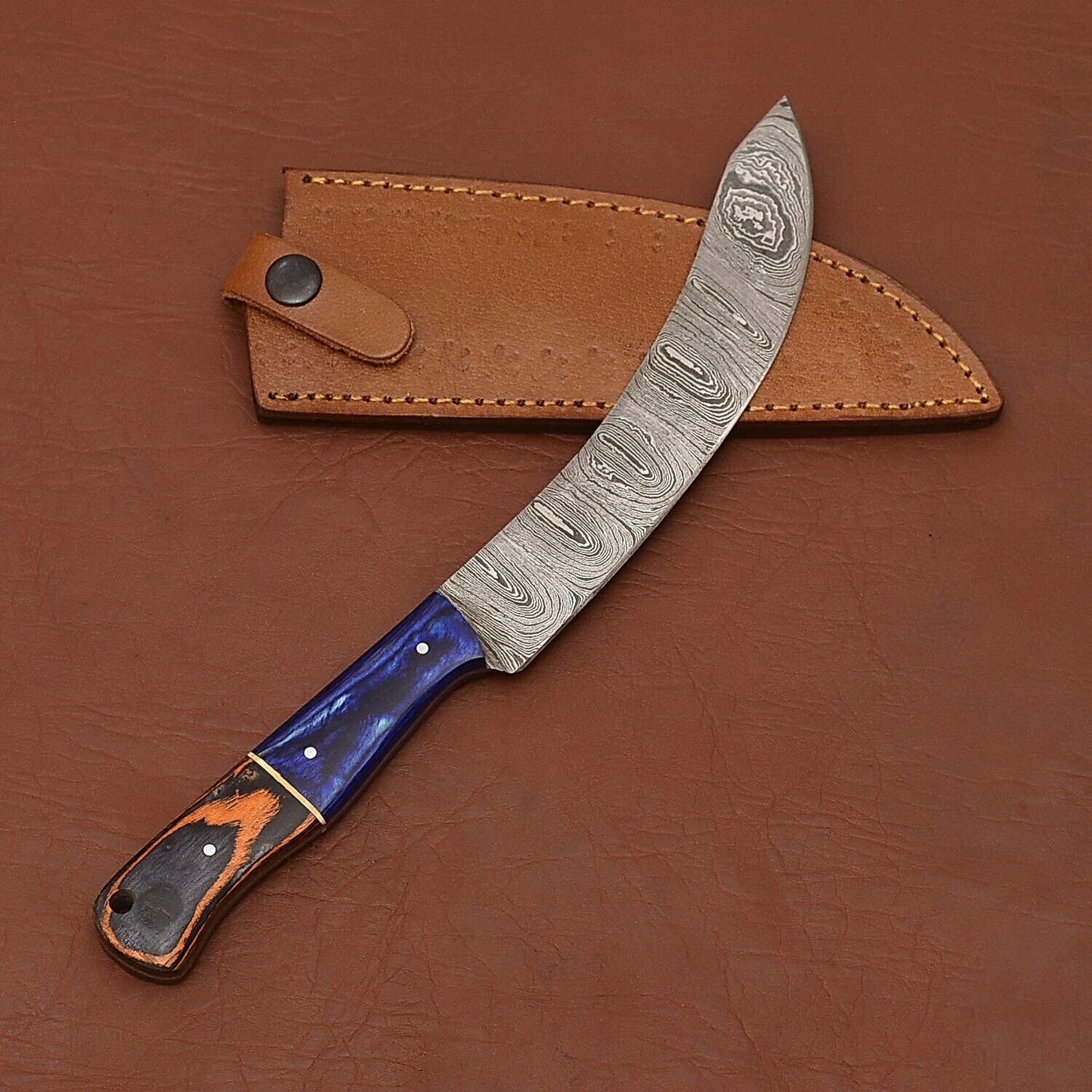 Premium Handmade Damascus Steel Fillet & Chef Knife with Pakka Wood Handle and Leather Sheath