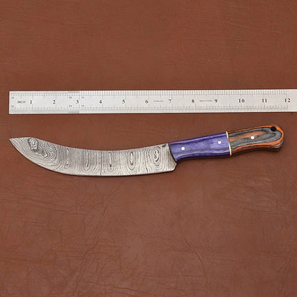 Premium Handmade Damascus Steel Fillet & Chef Knife with Pakka Wood Handle and Leather Sheath
