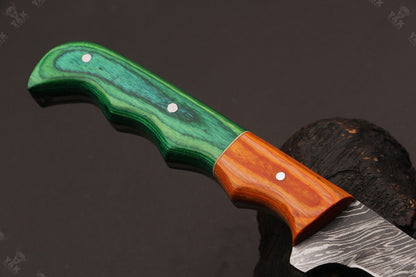 13" Custom Hand Forged Fire Damascus Steel Fillet Knife Damascus Fillet Knife With Leather Sheath