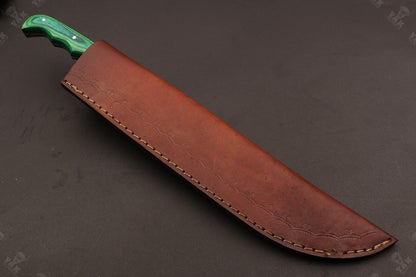 13" Custom Hand Forged Fire Damascus Steel Fillet Knife Damascus Fillet Knife With Leather Sheath