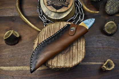 Forged Damascus Skinner Knife Twist Pattern Corian Handle Micarta Guard 9" Hiking Blade