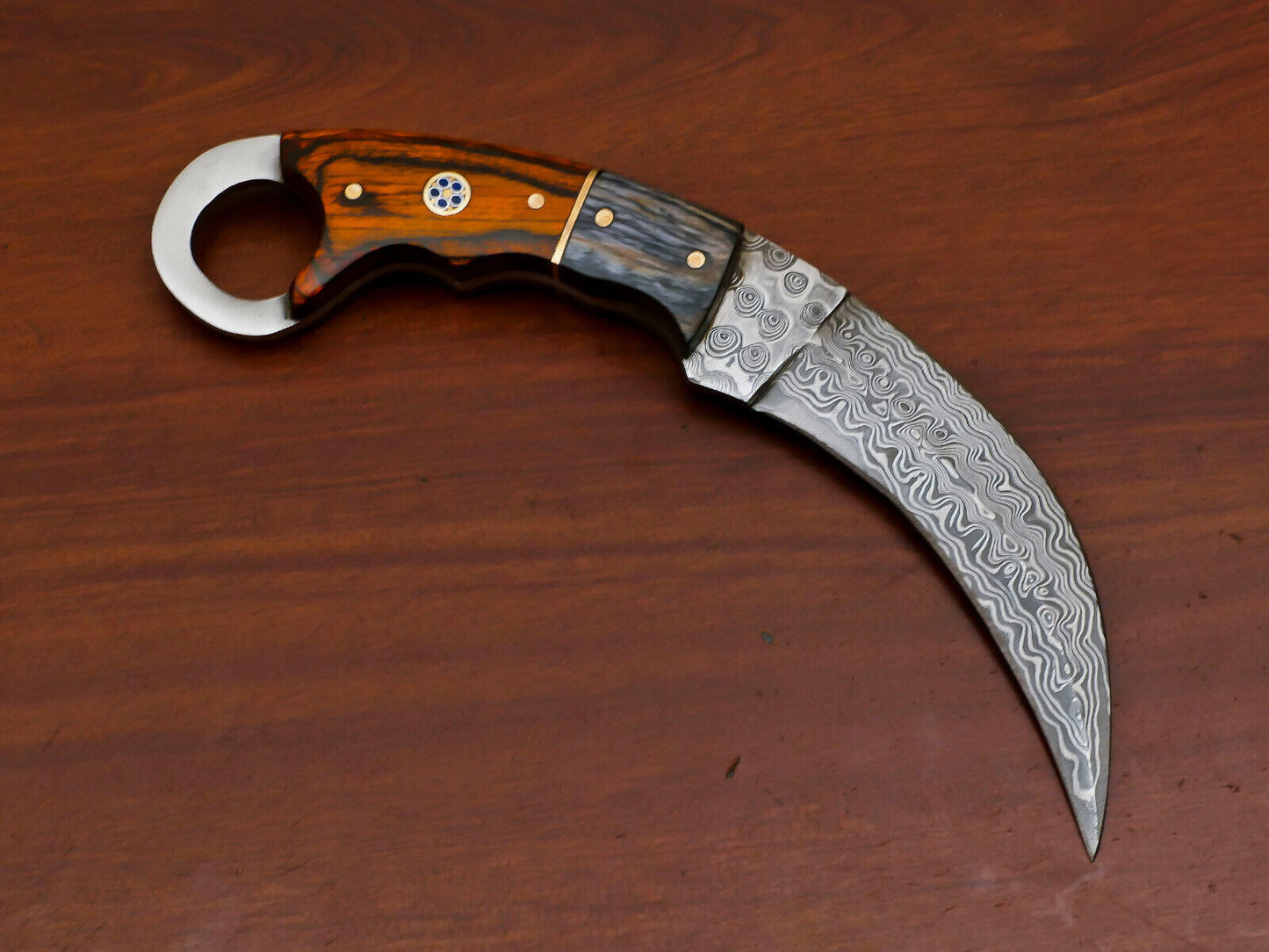 8.5 Inch Damascus Karambit Dagger Knife with Pakka Wood Handle
