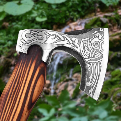 Hand Forged Ragnar Lothbrok Viking Axe Bearded Carbon Steel Battle Ready Axe with Leather Sheath