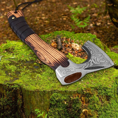 Hand Forged Ragnar Lothbrok Viking Axe Bearded Carbon Steel Battle Ready Axe with Leather Sheath
