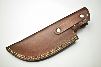 Custom Handmade Damascus Steel Tracker Knife | Camel Bone Handle with Leather Sheath
