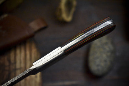Twist Damascus Skinner Knife with Hardwood Handle Handmade Fishing Blade